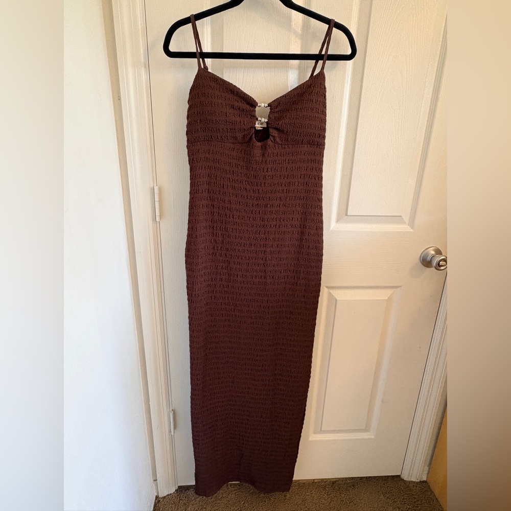 Derek Heart Brown Bodycon Maxi Dress Y2K Minimalist Date Night